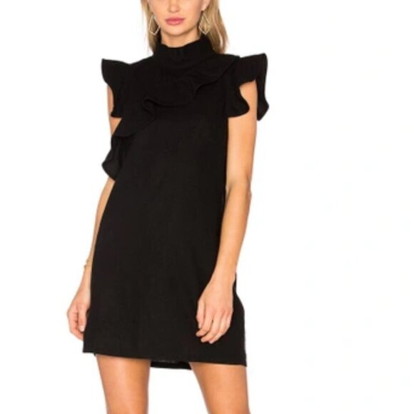 McGuire Sorbonne Dress Women Extra Small XS Black Linen Ruffle Shift Button Back - Picture 1 of 11